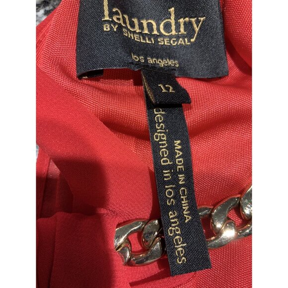 Laundry By Shelli Segal Dress Size 12 Chain Adj Halter Orange Party Cruise - Picture 6 of 9